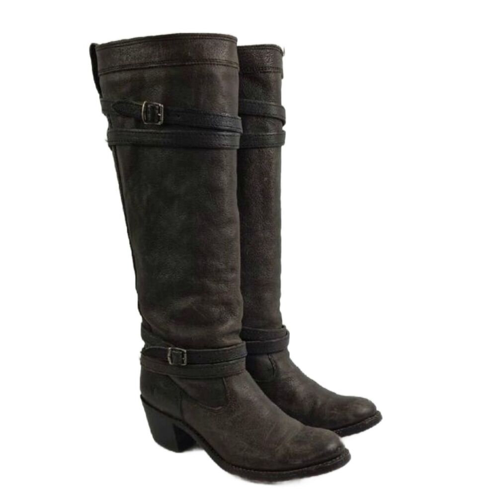 Frye Jane Strappy Leather Tall‎ Heels Moto Boho Women's Boot